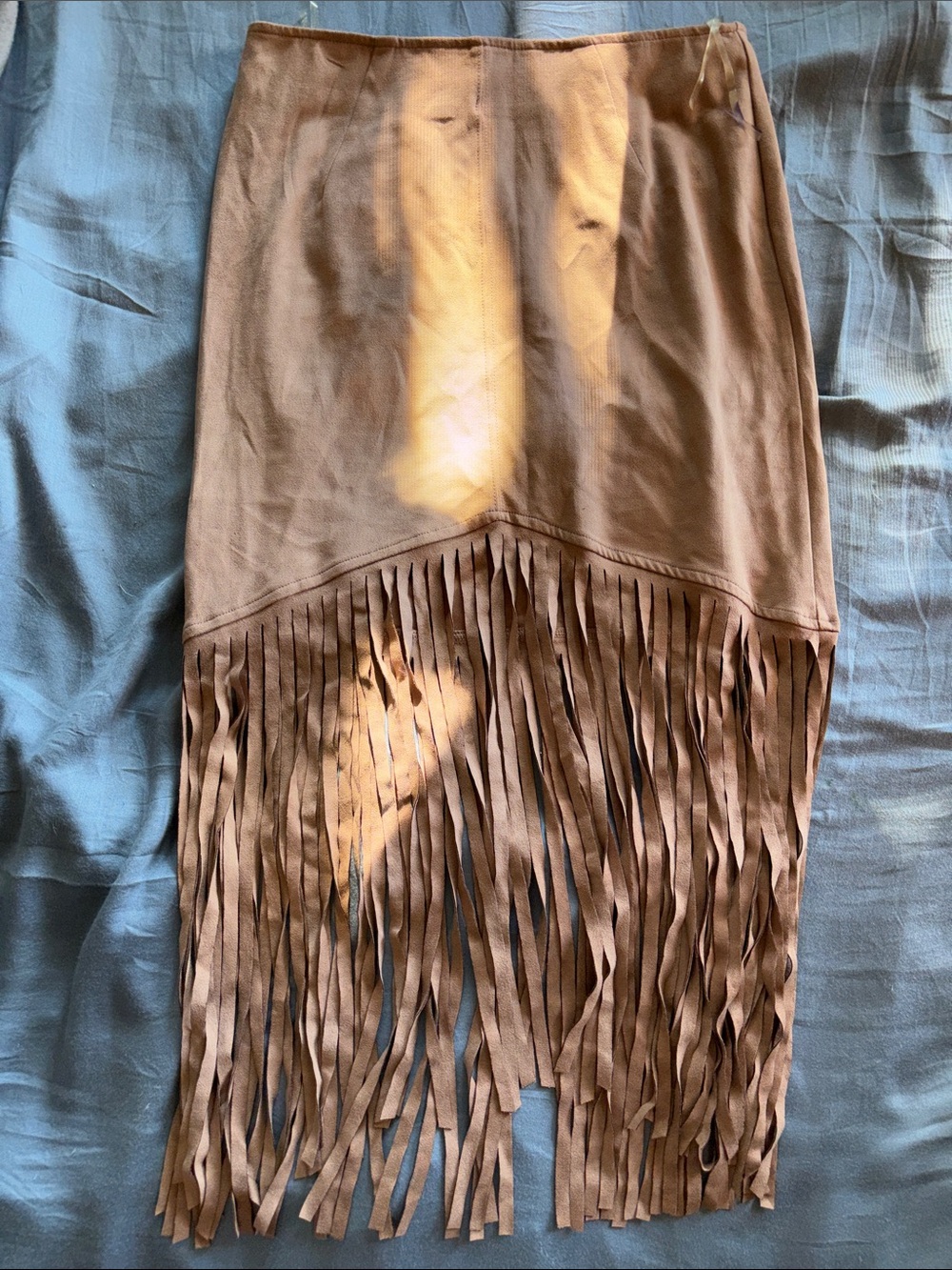 Haute Monde Brown Faux Suede Fringe High-Low Skirt